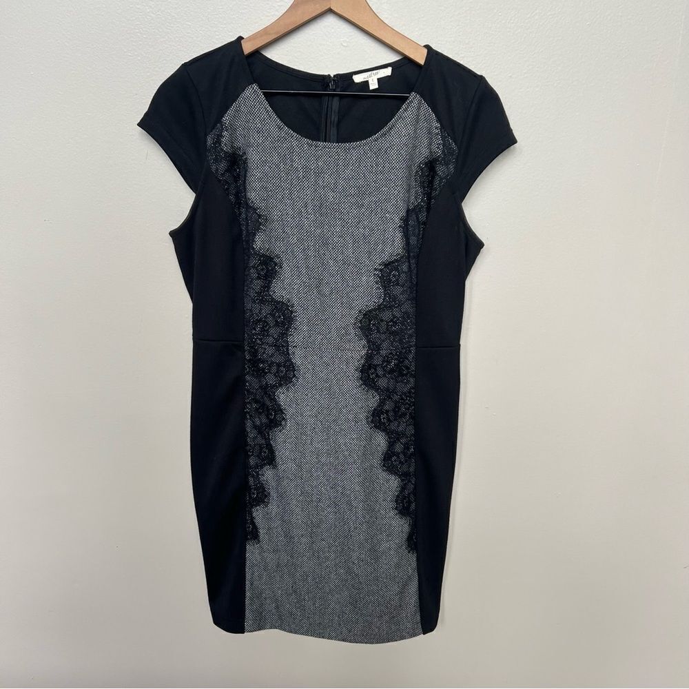Mystree Elegant Black and Gray Lace Panel Knit Dress Cap Sleeve Large